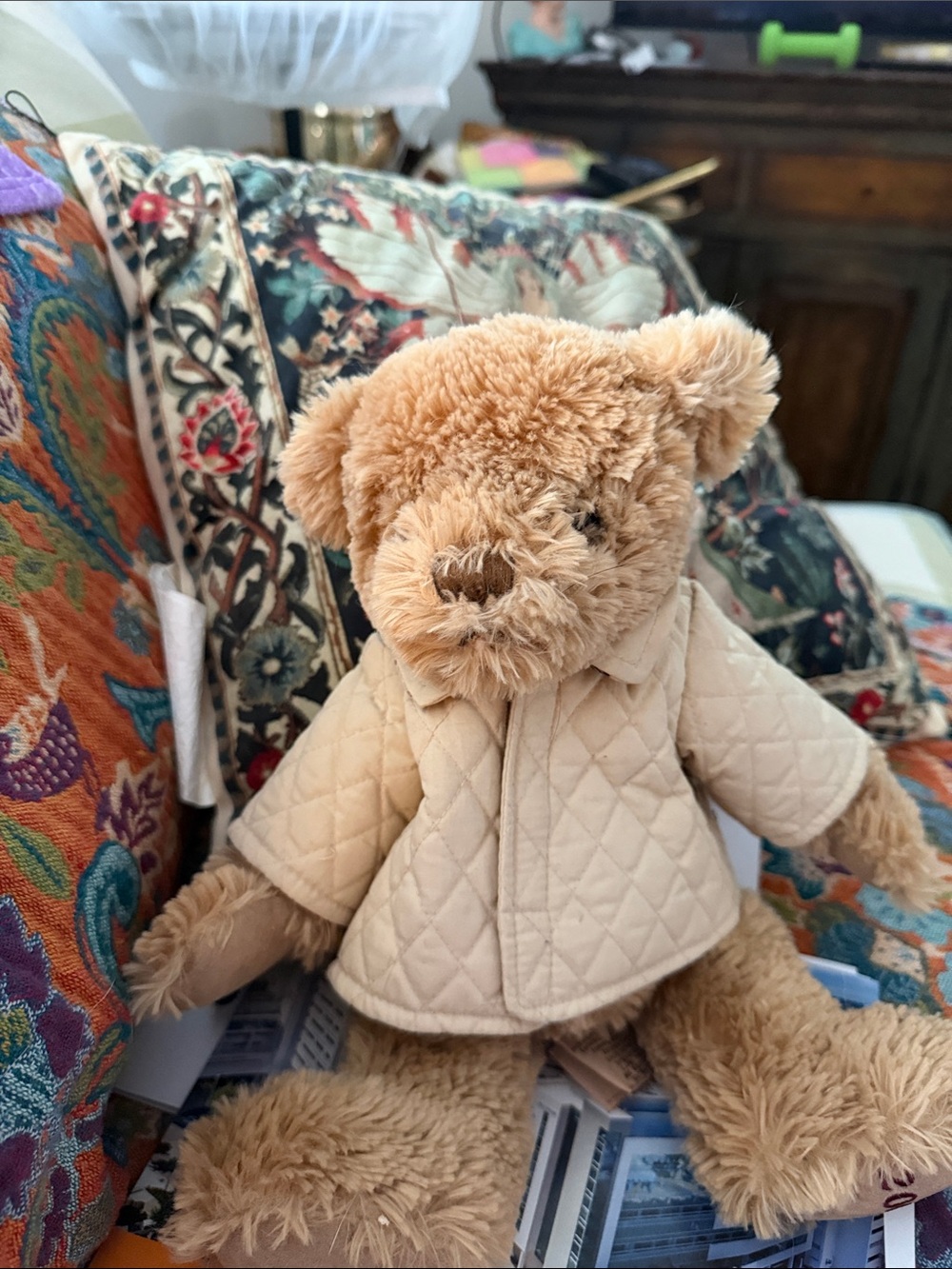 Burberry Tan Plush Teddy Bear with Cream Quilted Jacket (2008)